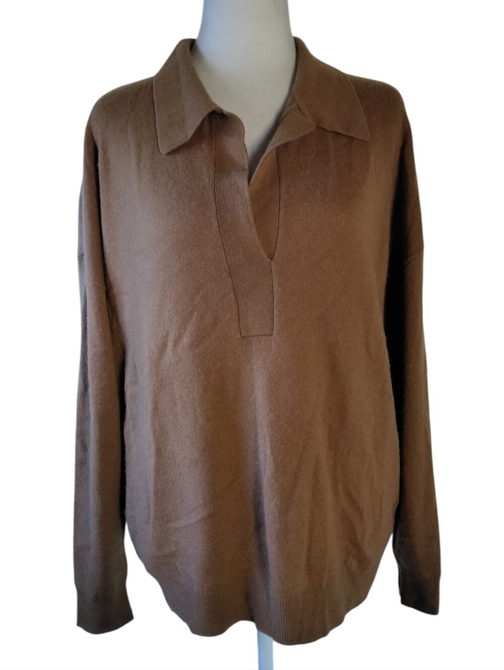 Garnet Hill Essential Cashmere Polo Sweater In Latte Size Large